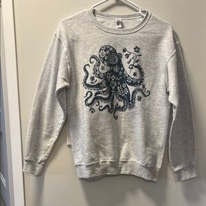 Gray Octopus Graphic Crewneck Sweatshirt - kids